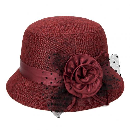 Chapeau avec nœud papillon en maille à pois pour femme, chapeau seau, pare-soleil d'extérieur, , Vintage, à la: Wine Red