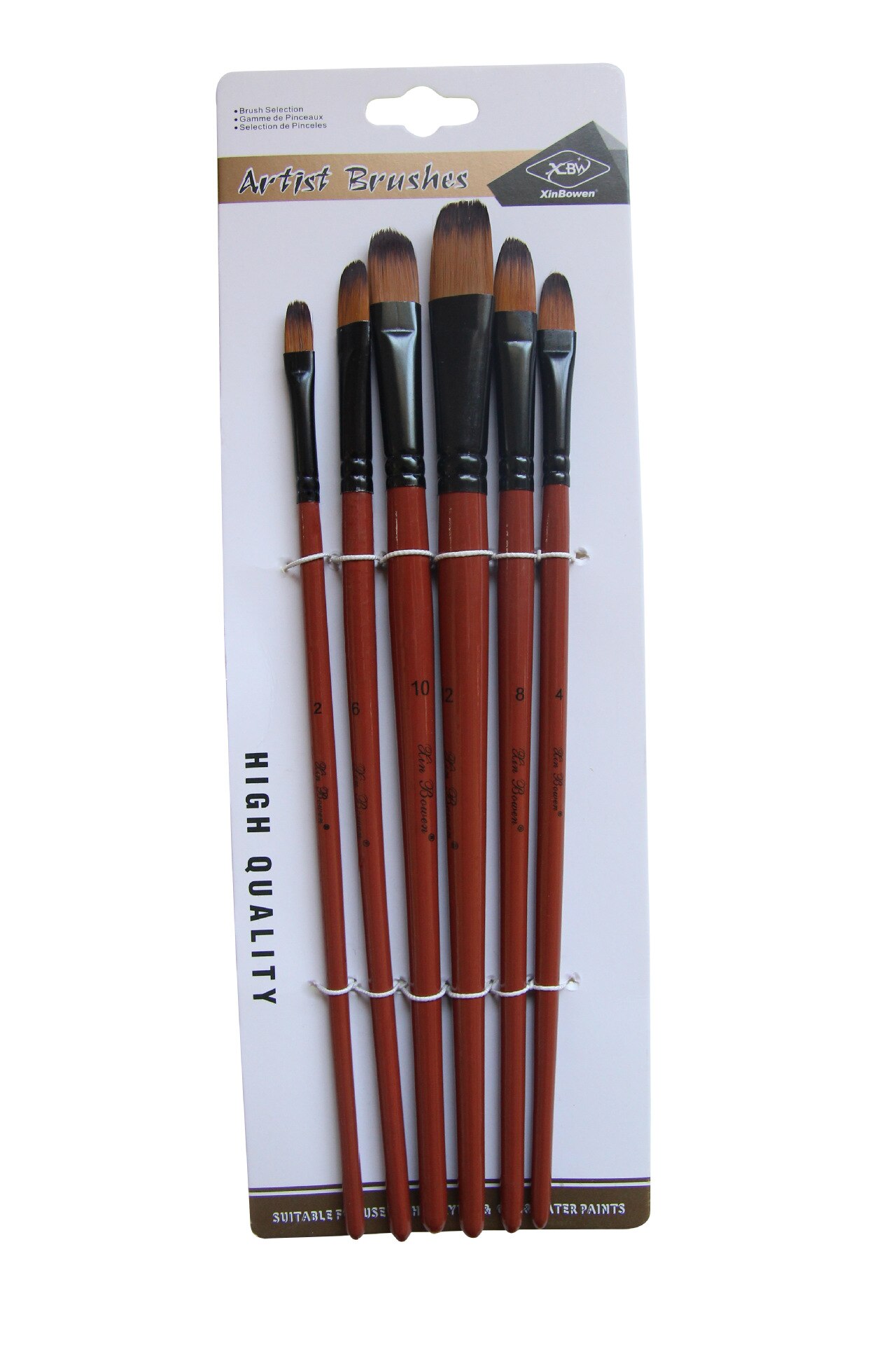 6 Stuks Kwast Nylon Haar Bruin Houten Handvat Verschillende Grootte Aquarel Olie Kwast Set Voor Tekening Schilderen Art levert: D