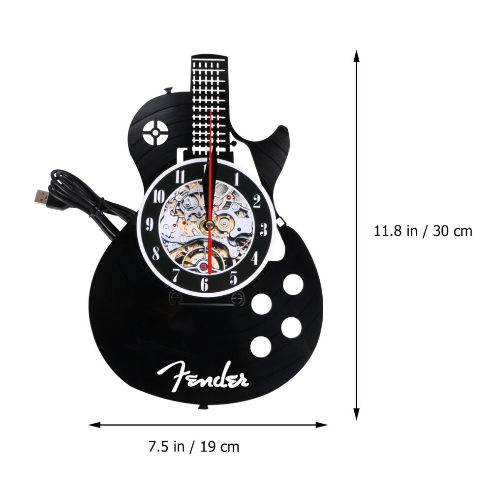 Gitarrform väggklocka vinylskiva väggklocka vardagsrum vägg hängande klocka (utan lampa sändning utan batteri)