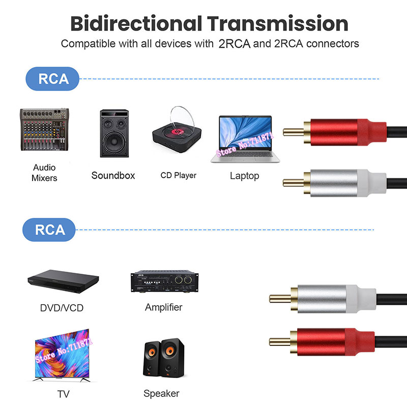 Double RCA Audio Video Cable Line Gold Plated Metal Shell Two 2 RCA Male to Double RCA Male Video Audio Cord Wire For TV SPeaker