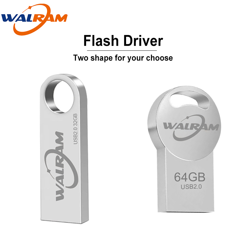 WALRAM USB Flash Drive 2.0 32GB 64GB 128GB waterproof silver U Stick Mini Pen Drive Metal Memory Stick Business