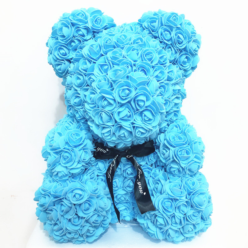 40cm Cute Rose Flower Teddy Bears Foam Bears Wedding Home Decorations Birthday Valentines's D Love Bear Dolls: Sky blue