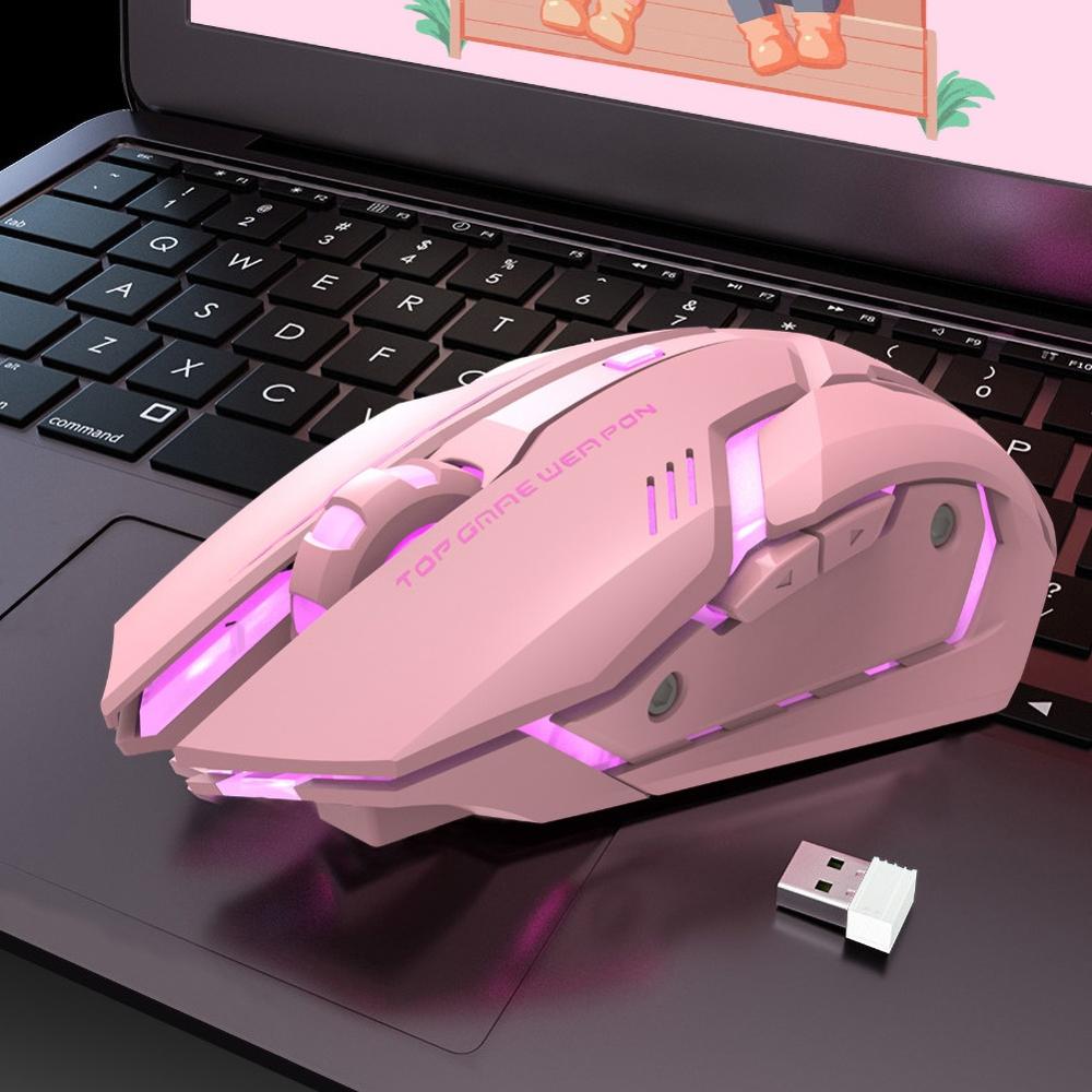 Lyserød sort  t1 ergonomisk 2.4g genopladelig mus til pc-computer lydløs baggrundsbelyst usb optisk trådløs gamingmus
