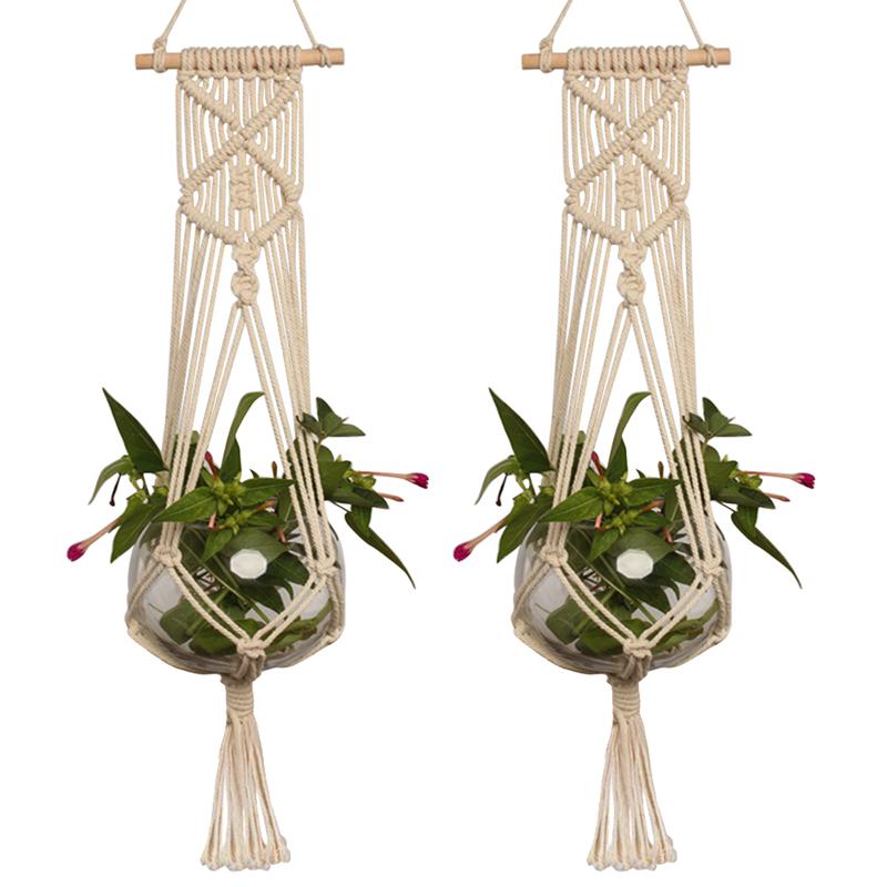 1pc knyttede hamp reb hængende net plante bøjle blomsterpotte holder bøjle væg dekoration reb flettet håndværk haven forsyninger