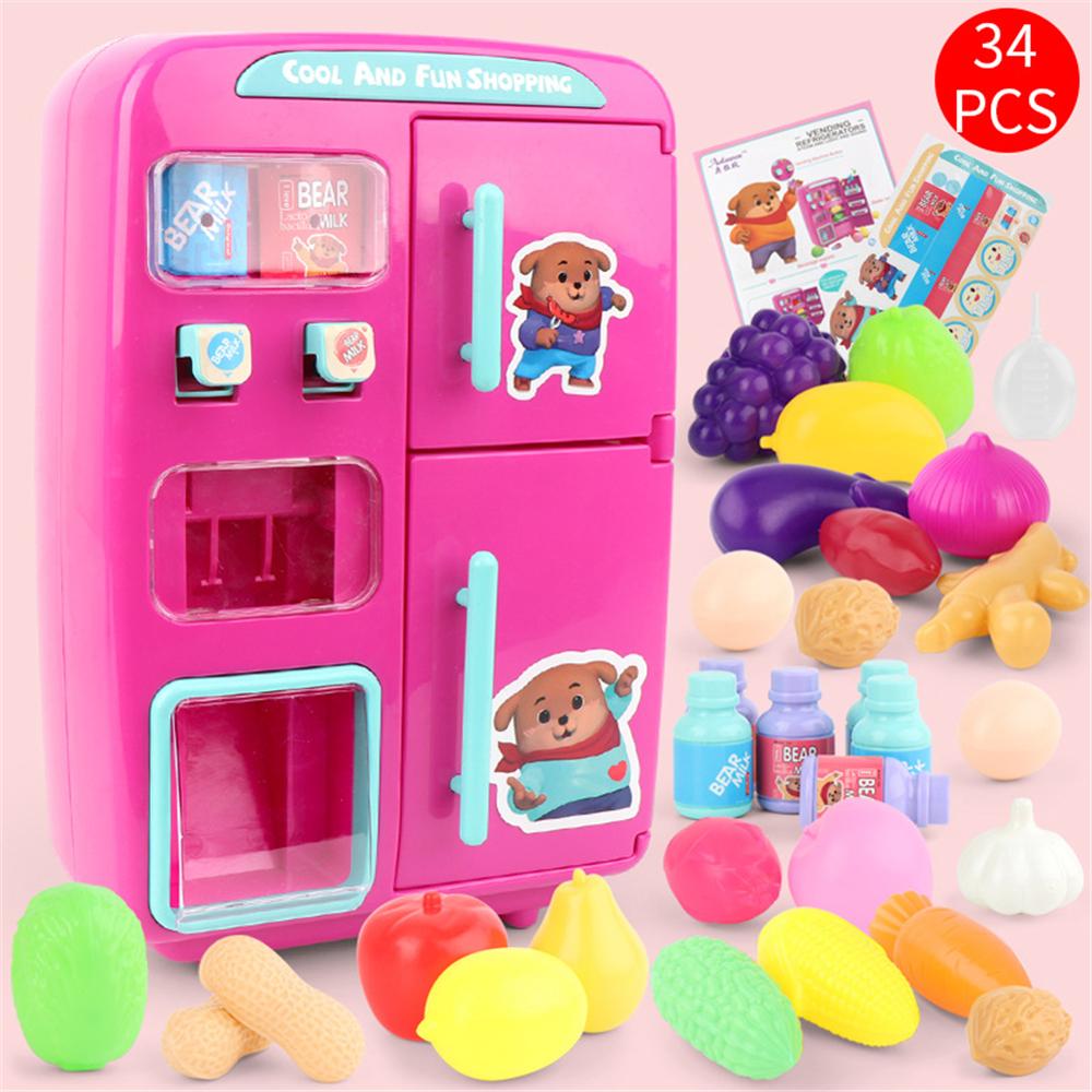 Distributore automatico di Frigorifero per I Bambini fingere Giochi di Ruolo 34pz bambino Cucina Giocattolo con La Luce Del Suono per Bambini mini Casa del Gioco ragazze Giocattoli: rosa