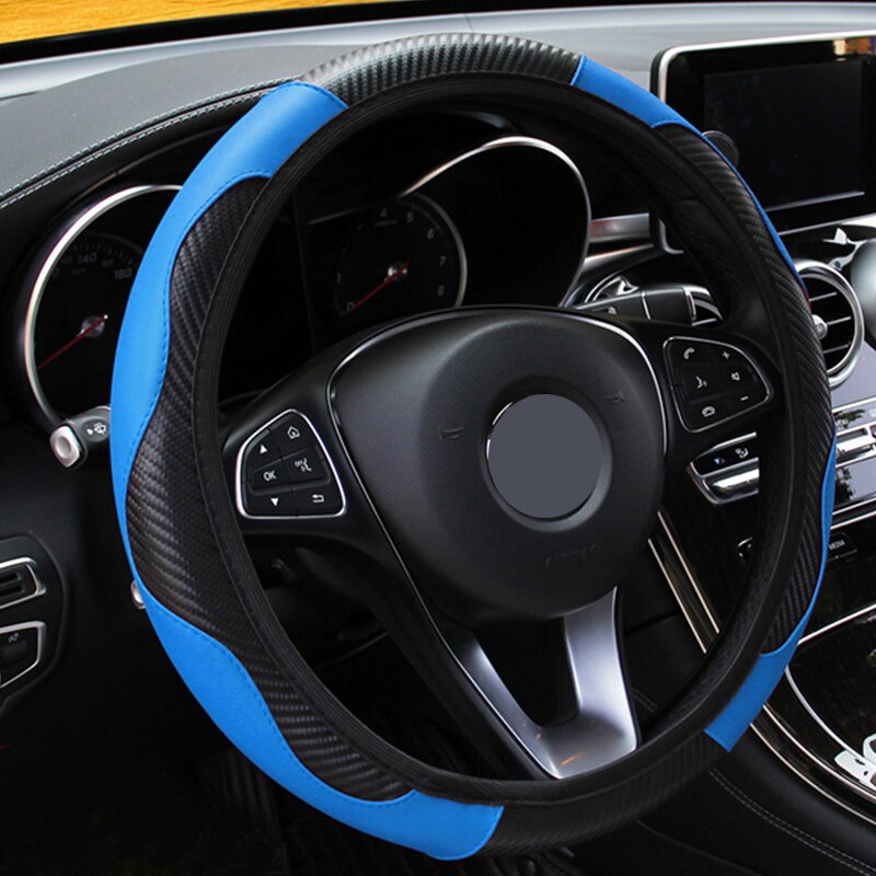 38Cm Ademend Auto Stuurwiel Carbon Fiber Pu Lederen Steering Covers Geschikt Voor Skoda-Ford-Nissan-Vw-Toyota-