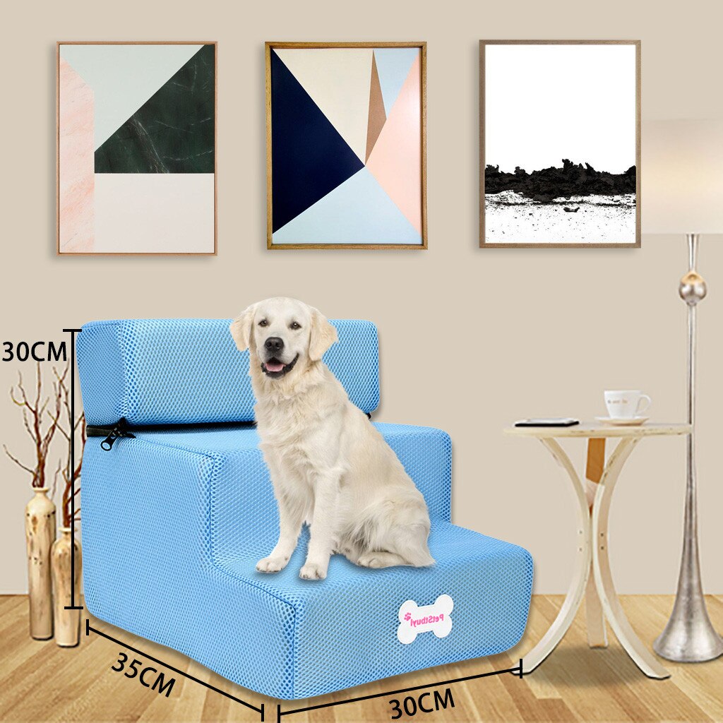 Hond Trappen Huisdier 3 Stappen Trap Voor Kleine Hond Kat Hond Huis Huisdier Oprit Ladder Anti-Slip Opvouwbare Honden bed Trappen Dierbenodigdheden: Blue