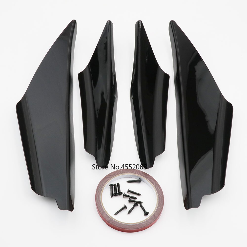 4pcs/set Carbon Look Car Body Spoiler Canards Valence Chin Front Bumper Lip Diffuser Splitter Fins: Black