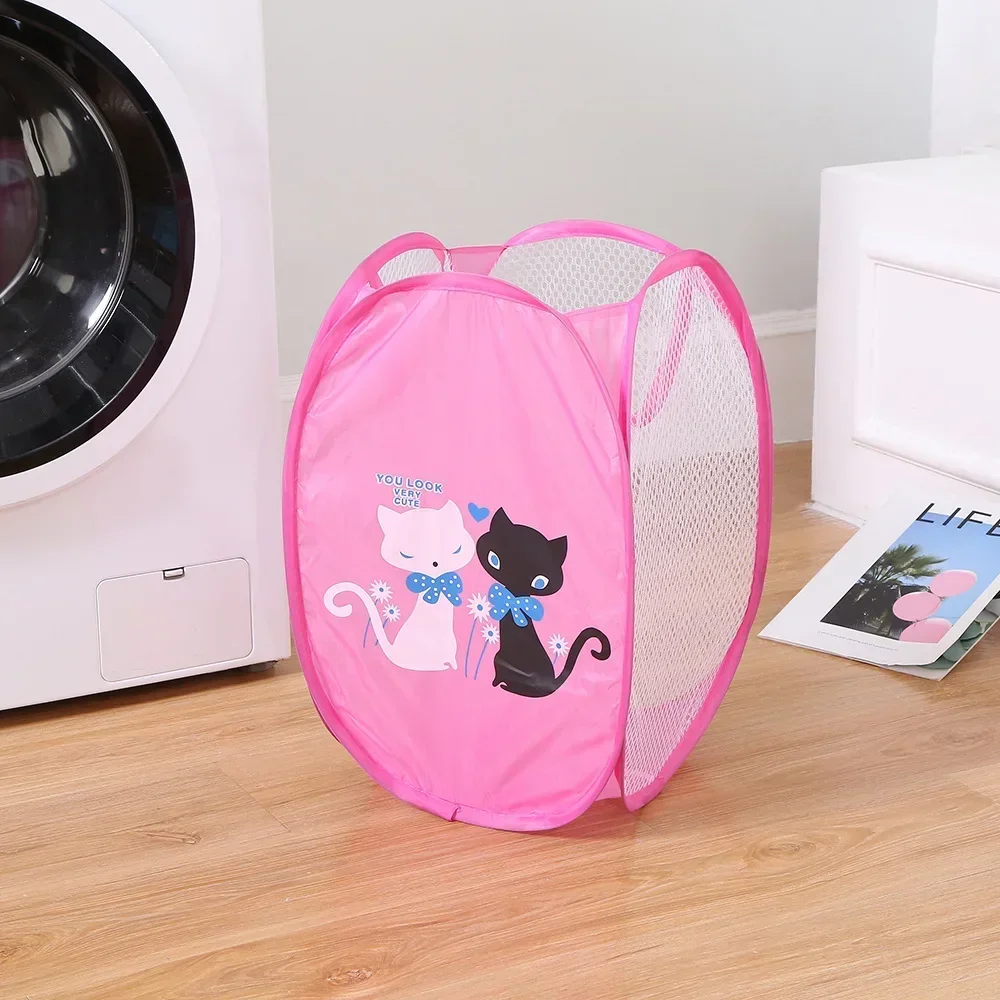Schmutzige Kleidung, zusammenklappbarer Aufbewahrungskorb, Haushalt, Kinderspielzeug, Aufbewahrungsbox, offenes Netz, Sortierkorb, Cartoon-Farbe, zufälliges Produkt: Black