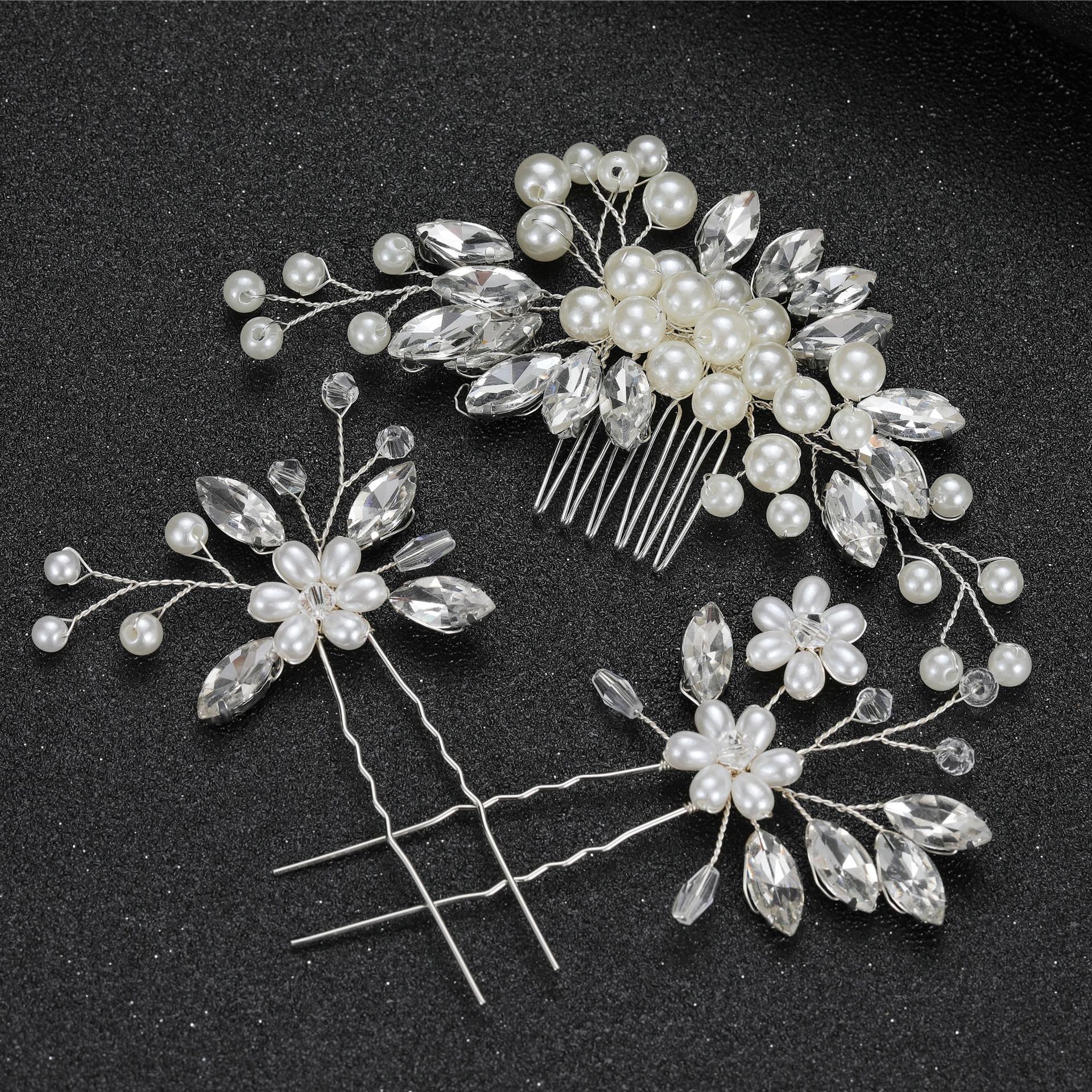 Peineta para el pelo de boda, horquillas y pinzas para el pelo de perlas para mujer, tocado de novia con diamantes de imitación, accesorios de joyas para el cabello de novia, 2025: Blue