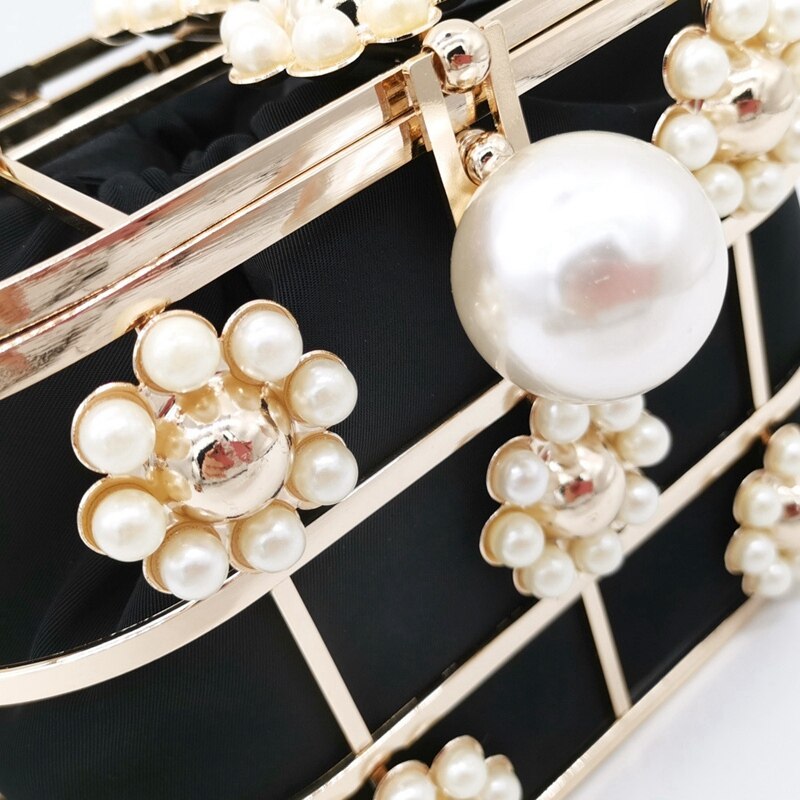 Perle Abend Kupplung Tasche, Aushöhlen Blumen Perlen metallisch für Frauen