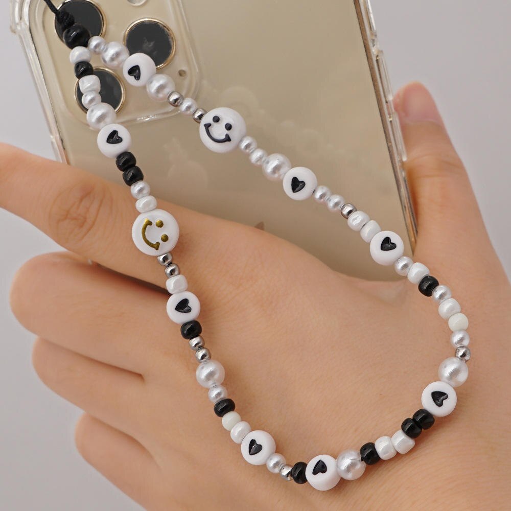 Ins Trendy Rode Liefde Hart Parel Keten Mobiele Telefoon Kettingen Anti-verloren Handgemaakte Acryl Charm Cord Lanyard Voor vrouwen Meisjes