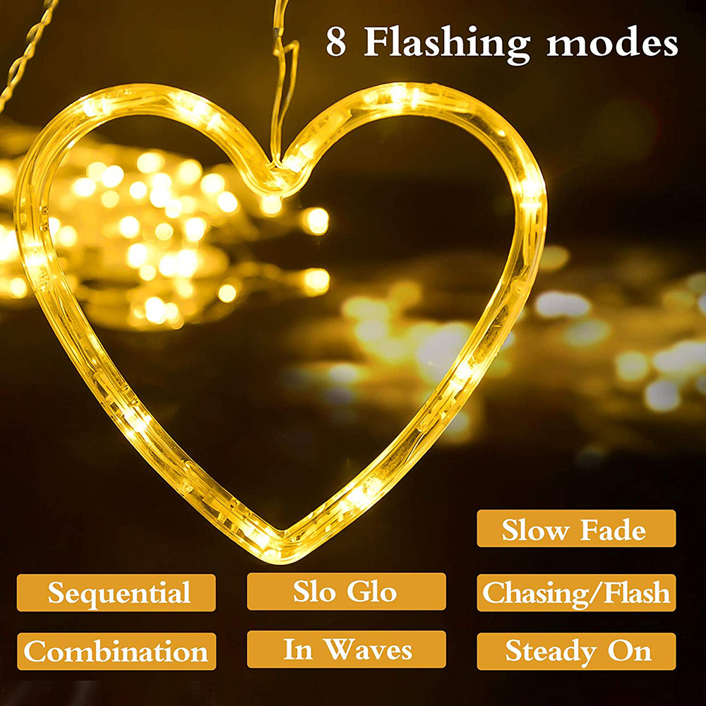 Guirlande lumineuse rideau en forme de cœur, 2.5m, lampe féerique, pour mariage, fête de noël, saint-valentin, décoration de jardin