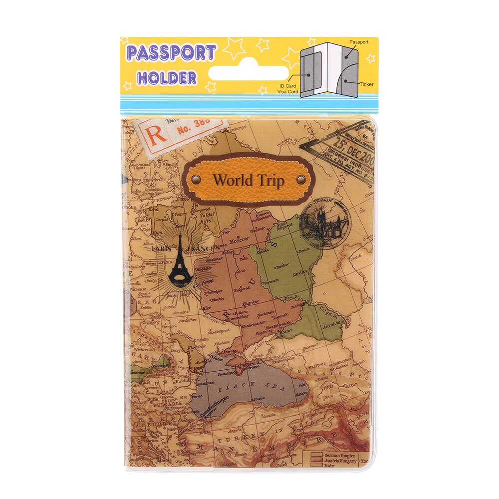 1pc verdenskart reise pass cover pvc case merke pass holder dokumenter mappe bag billett dokument visittkortholdere: Brun