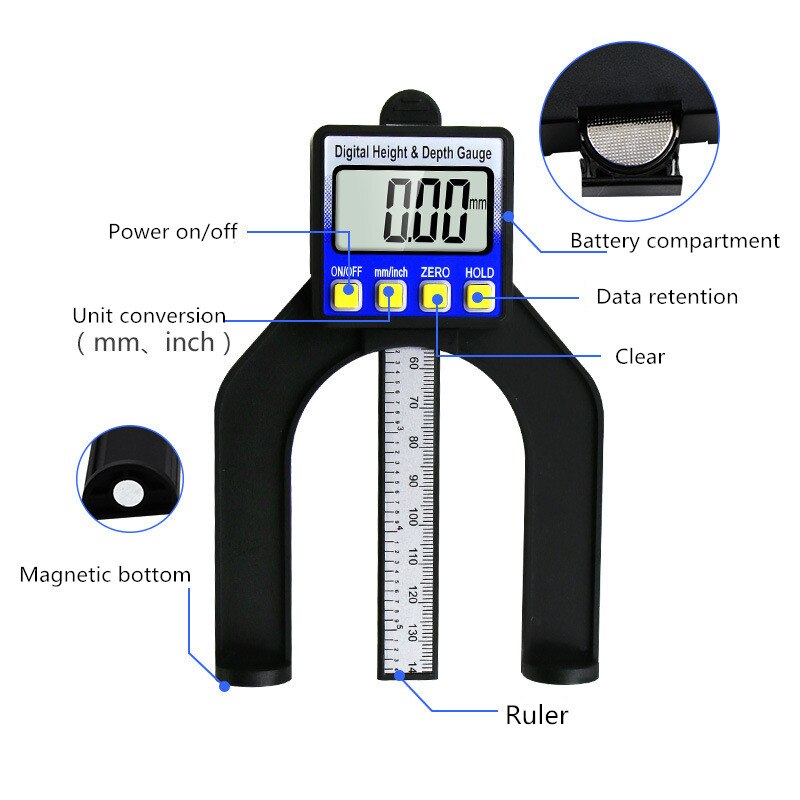 Electronic digital display woodworking table saw height / depth ruler Magnetic Self Standing Aperture 80mm Hand Routers