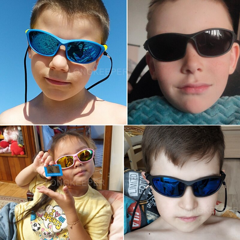Sport Zonnebril Kids Gepolariseerde Kind Zonnebril Meisje Jongen Outdoor Spiegel Lenzenvloeistof Flexibele Bril UV400 Ciclismo Met Touw
