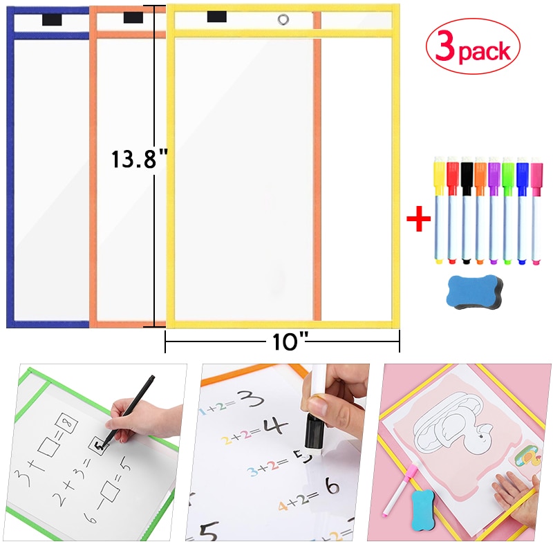 Erasable Dry Erase Board Write Delete File Dry Erase Pockets Drawing Teaching Practice Board Writing White Board markers For Kid