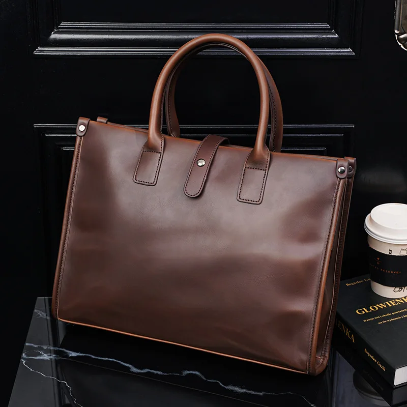Retro Briefcase Men Handbags Shoulder Bags Business File Crossbody Bag Luxury Leather Men's Briefcase Large Capacity Laptop Bags: Beige