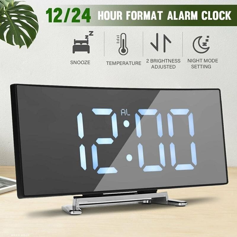 Night Light Alarm Clock Digital LED Display Battery Mirror Operated V1Z5