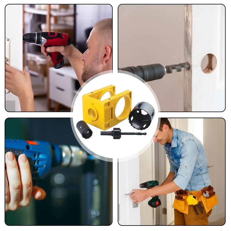 Kit de perforación de perilla de puerta, Kit de instalación de cerradura de puerta, Kit de taladro de puerta de acero al carbono con plantilla de guía, herramientas de instalación de cerradura de puerta