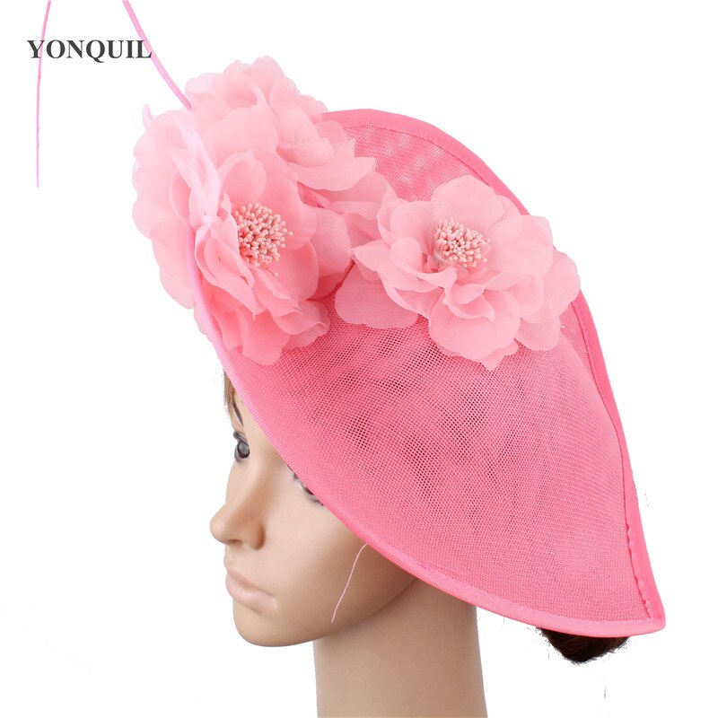 Witte hoeden voor grote feesten, fascinators voor vrouwen, veren, prachtige bruidshoeden, bruidshoofddeksels, sombrero, bloemenhoofddeksel voor dames.: Roze