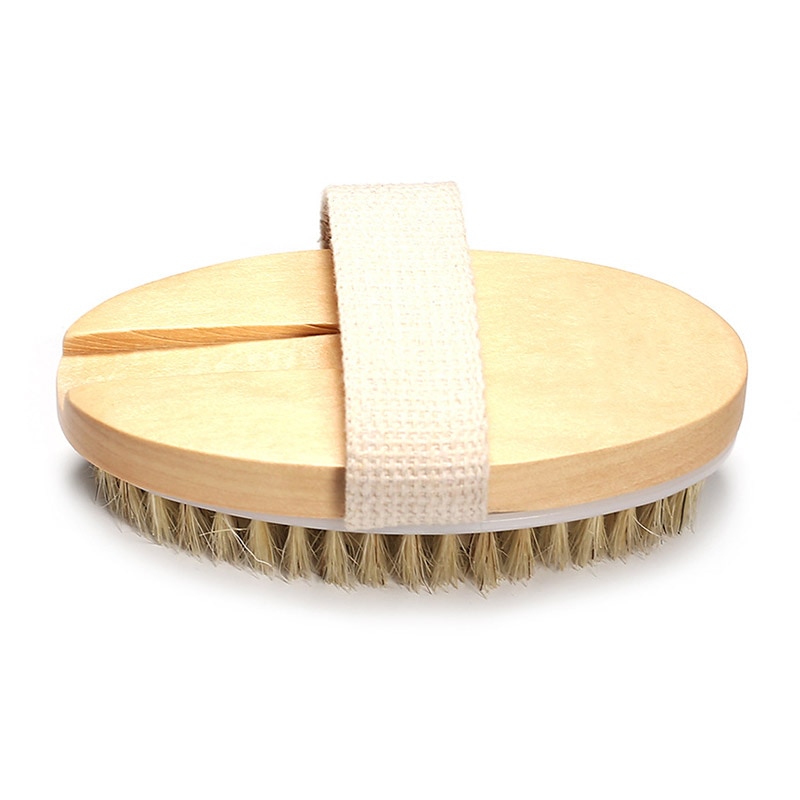 2 in 1 kropsbad massage børste bløde børstehår oval træ bruser børste med greb strop  wh998