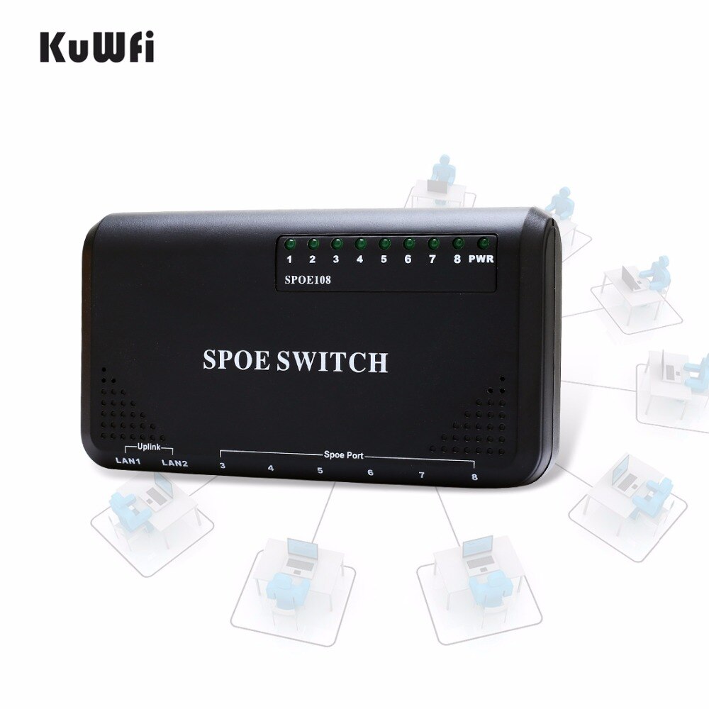 KuWFi 90W 8 Port PoE Switch 10/100Mbps POE Switch Power Ethernet Voor IP Camera Netwerk Switch telefoon Apparaten Wirelss AP Instelling