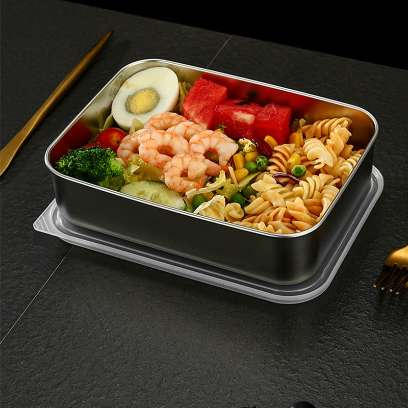 Bandejas de armazenamento de alimentos de aço inoxidável 304 com tampa geladeira mais nítida frutas seladas pan organizador recipiente pratos de cozinha