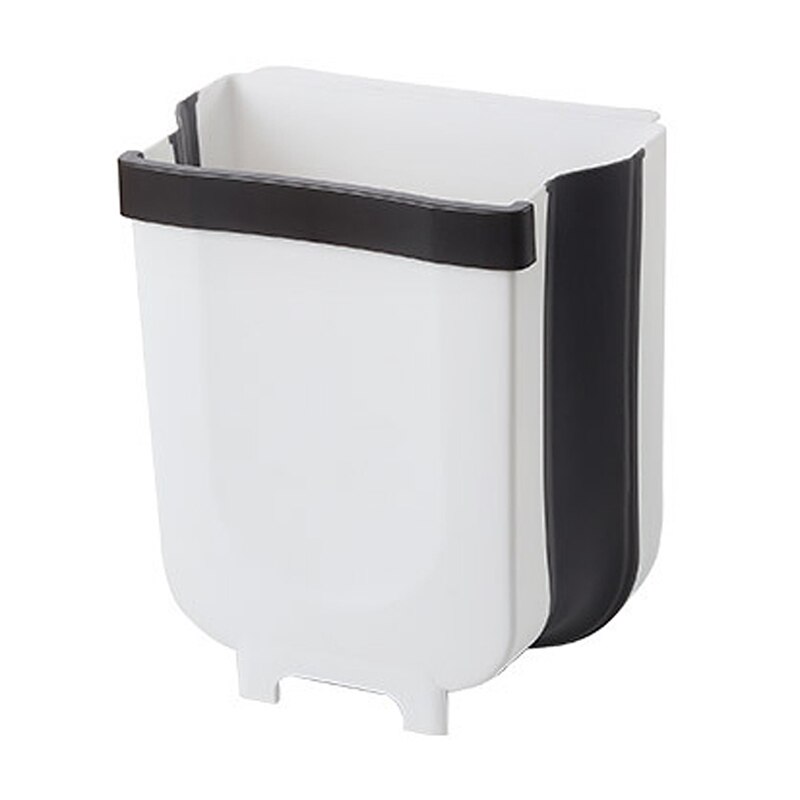 Folding Kitchen Cabinet Door Plastic Basket Hanging Trash Can Waste Bin Garbage Bowl Box Desktop Storage Trash Can Storage: White