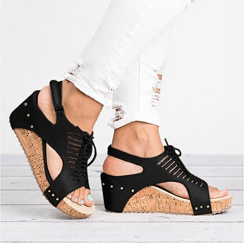 Women's Shoes With Platform Fish Mouth Non-slip Platform Slope Wedge High Heels Buckle Cross-Strap Sandals