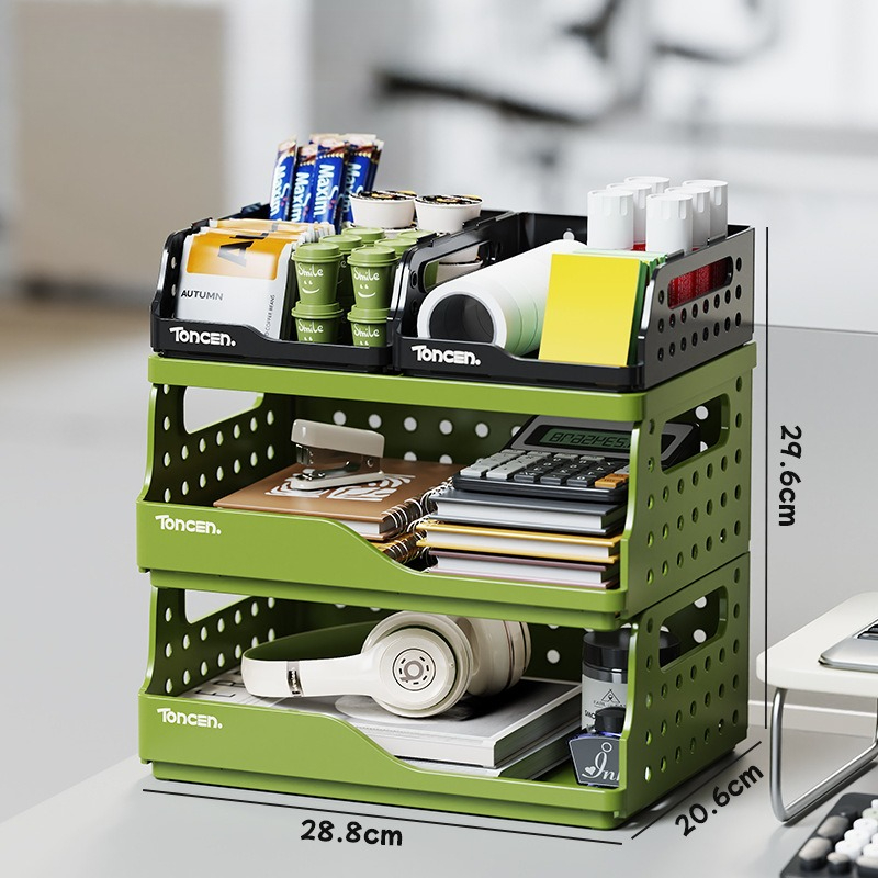 Foldable Desk Organizer Basket - Snack Divider, Stationery Holder, File Box, Document Rack, Office Desk Organizer Basket: Burgundy