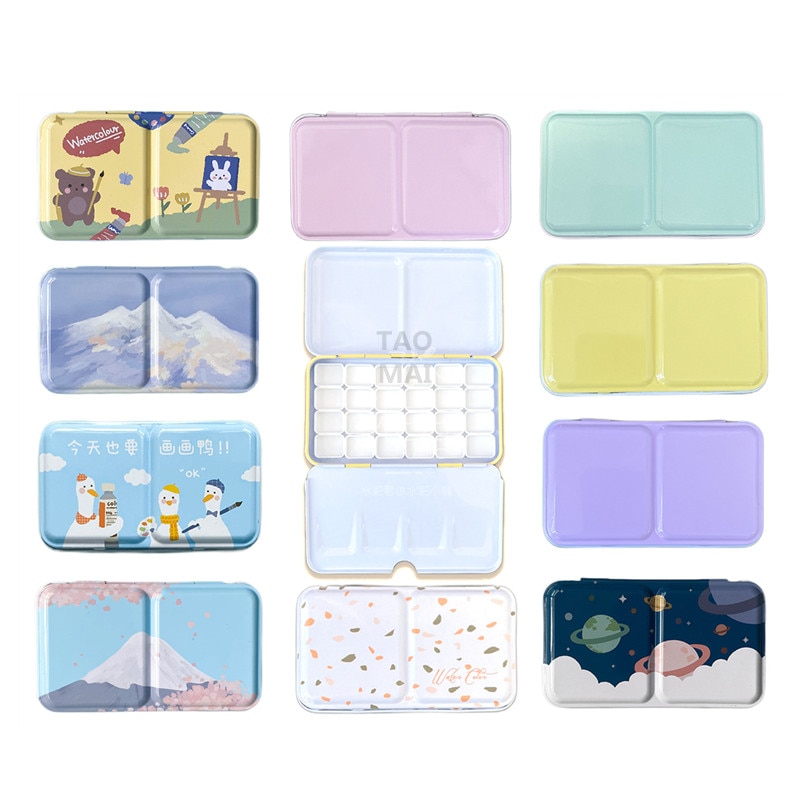 Portable Watercolor Paint Metal Empty Box Palette With 24 Grids Watercolor Paint Storage Tools Painting Art Supplies