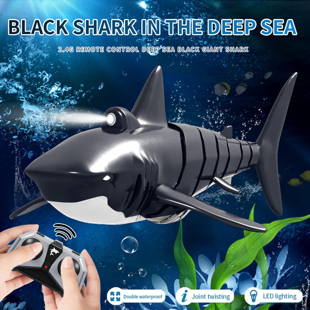 2.4Gremote Control Shark Rc Boot Met Licht Simulatie Afstandsbediening Haai Boot Speelgoed Waterdicht Zwembad Badkamer Speelgoed Zwart