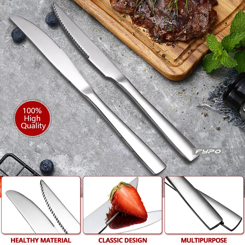 Fypo Edelstahl Steak Messer Besteck Westlichen Stil Tisch Geschirr einstellen Gezackten Klinge Geschirr Abendessen Messer