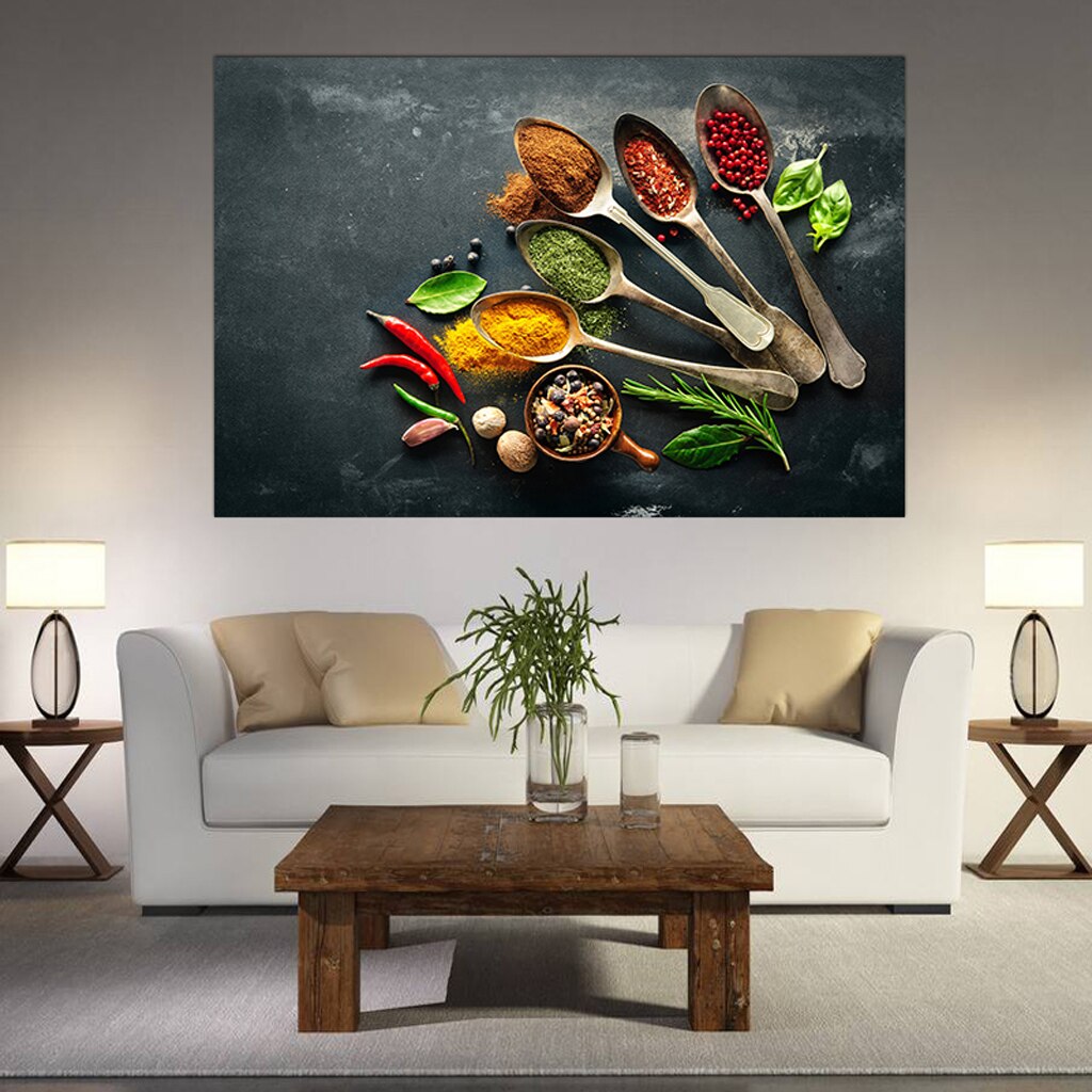Kitchen Wall Art with Spices Colorful Kitchen Canvas Picture Painting Spices Canvas