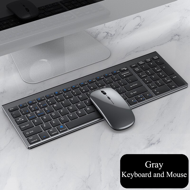Wireless Bluetooth Keyboard Three-mode Silent Full-size Keyboard and Mouse Combo Set for Notebook Laptop Desktop PC Tablet: Gray Keyboard Mouse