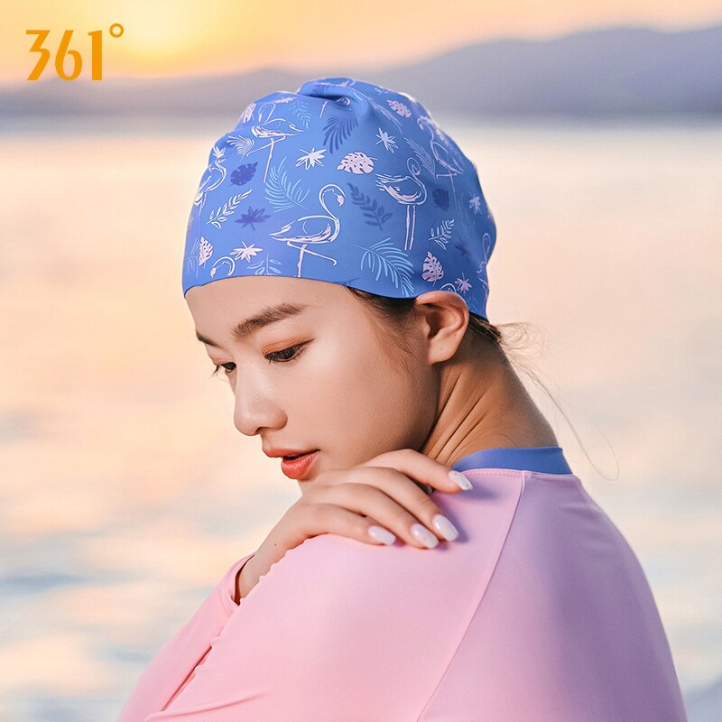 361 Waterproof Flower Flamingo Swim Cap for Women Long Hair Silocone Swimming Caps for Girl Ear Protector Pool Bathing Hat