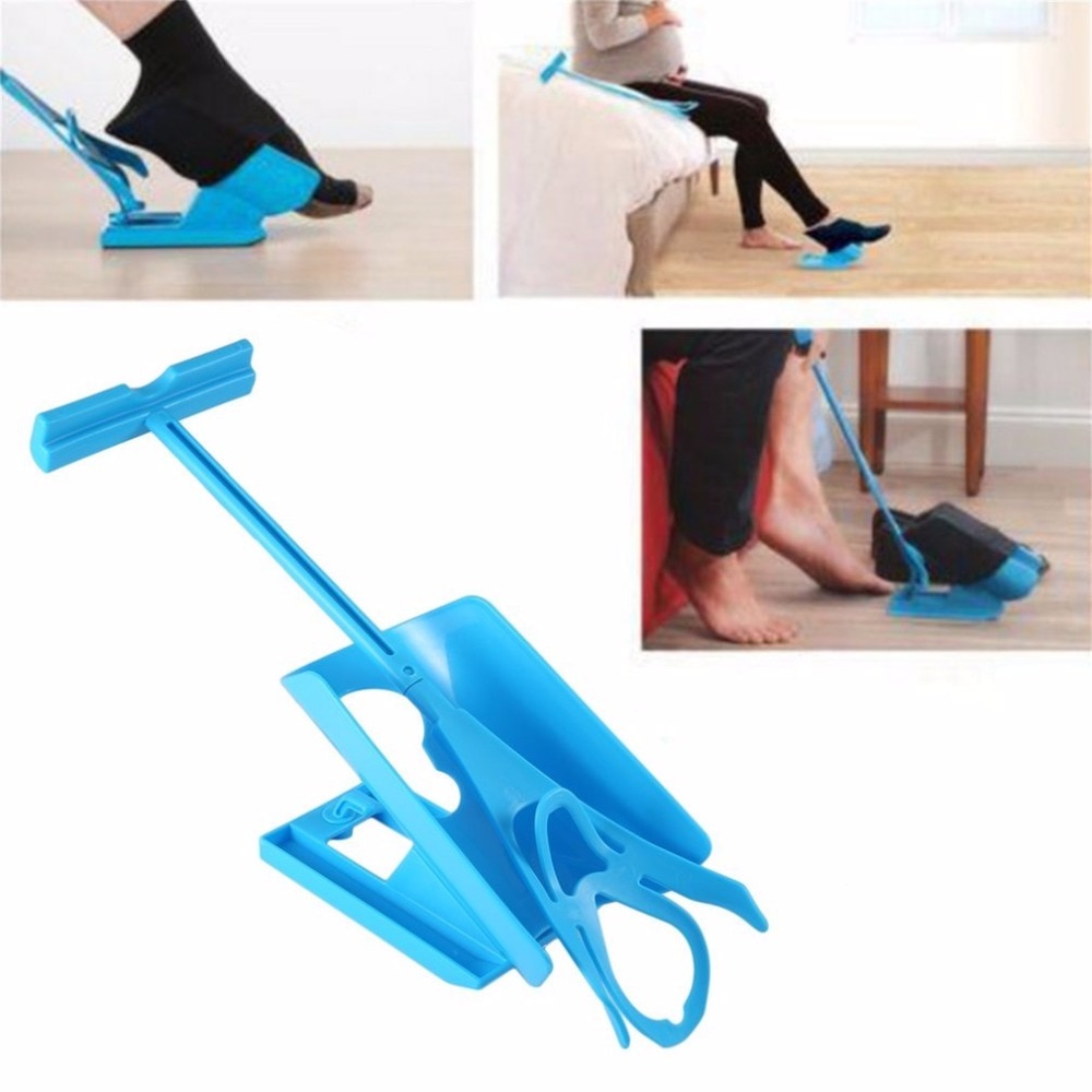 Chaussette curseur aide aide facile mettre chaussettes sur Off pas de flexion étirement pour la grossesse et les blessures outil de vie bleu