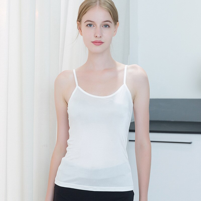 Camisole en soie Pure pour femmes, débardeur à col licou, décontracté, couleur unie, noir, blanc