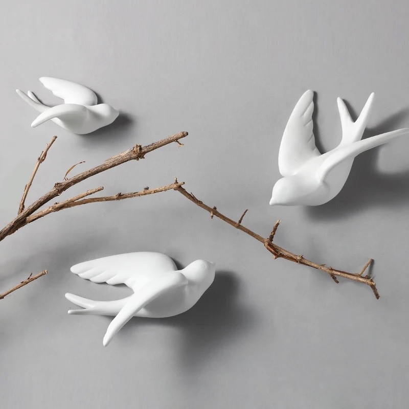 1Pc 3D Keramische Vogels Muurschilderingen Muursticker Opknoping Decoraties Ambachten Diy Ambachten Thuis Woonkamer Decor Ornamenten