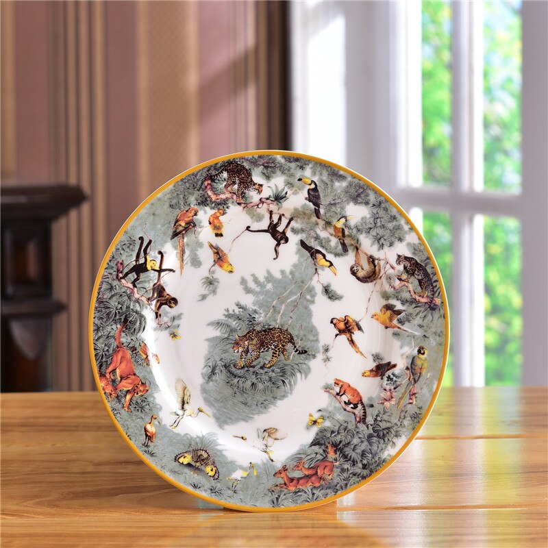 Porcelaine de luxe équatoriale Jungle assiette céramique animaux plats à collectionner vaisselle tigre tasse gâteau support plateau Europe décor à la maison: 8inch