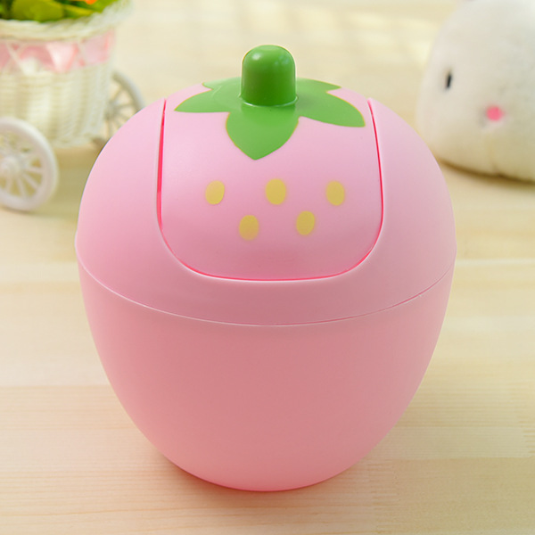 Mini Cute Desktop Trash Can With Lid Strawberry Trash Can For Desk Kitchen Trash Can Girls Kids Kids Room Decor: C Pink-15x18cm