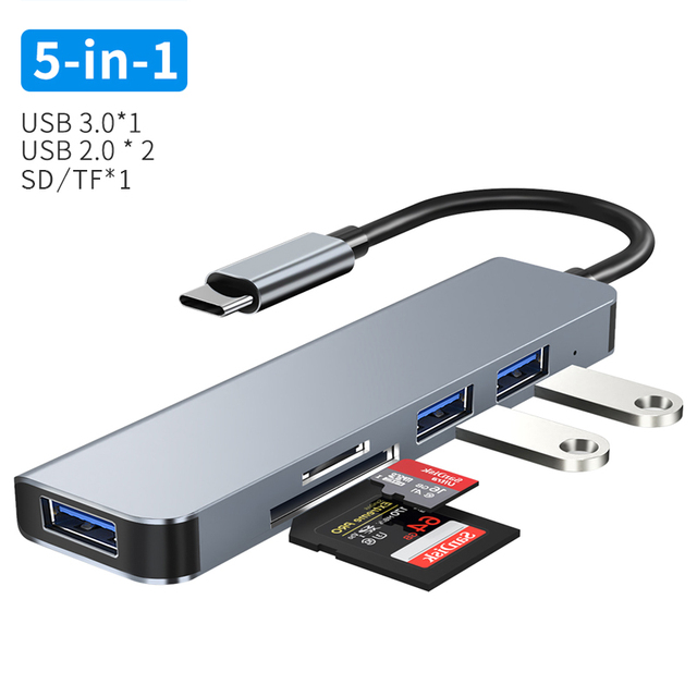 USB C HUB to 4K HDMI-compatible VGA RJ45 Adapter with PD TF SD Jack 3.5mm AUX 4/5/6/8/11 Port Dock Station for Macbook Pro/Air: E-5 In 1 Type C