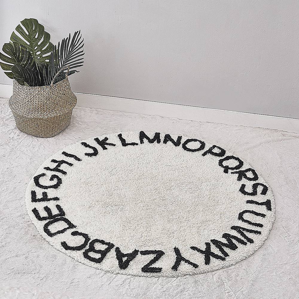 Abc alfabetet barn krypande lekmatta - supermjuka stickande pedagogiska tvättbara mattor runt 120cm diameter