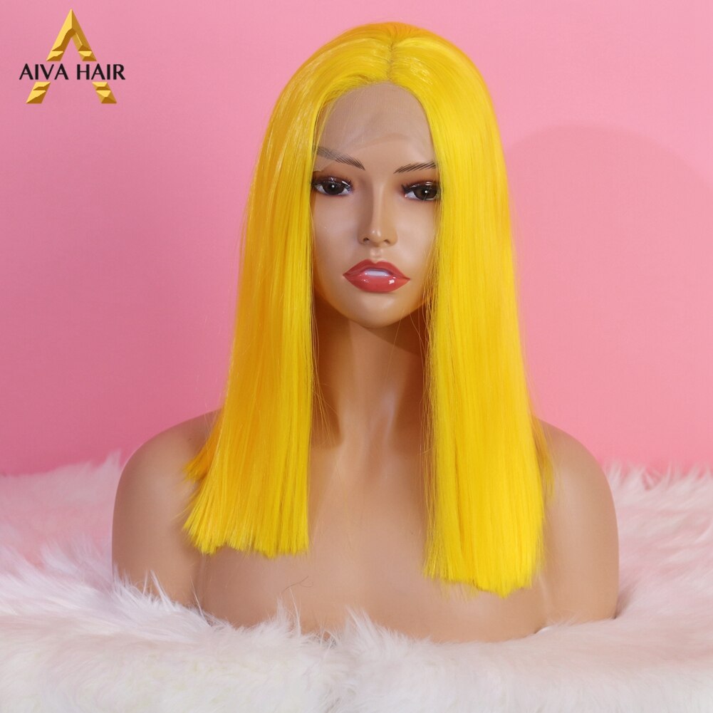 Aiva Hittebestendige Oranje Synthetische Lace Front Pruik Zwart Blonde Korte Pruik Lijmloze Cosplay Blauw Paars Bob Pruiken Voor Zwarte vrouwen