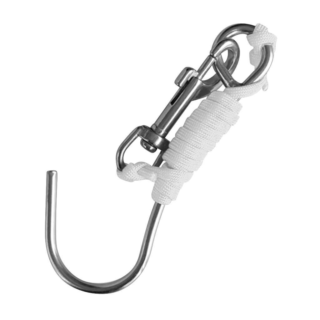Scuba Diving Reef Drift Hooks With 120cm Line & Stainless Steel Clip Single Reef Hook: Gray