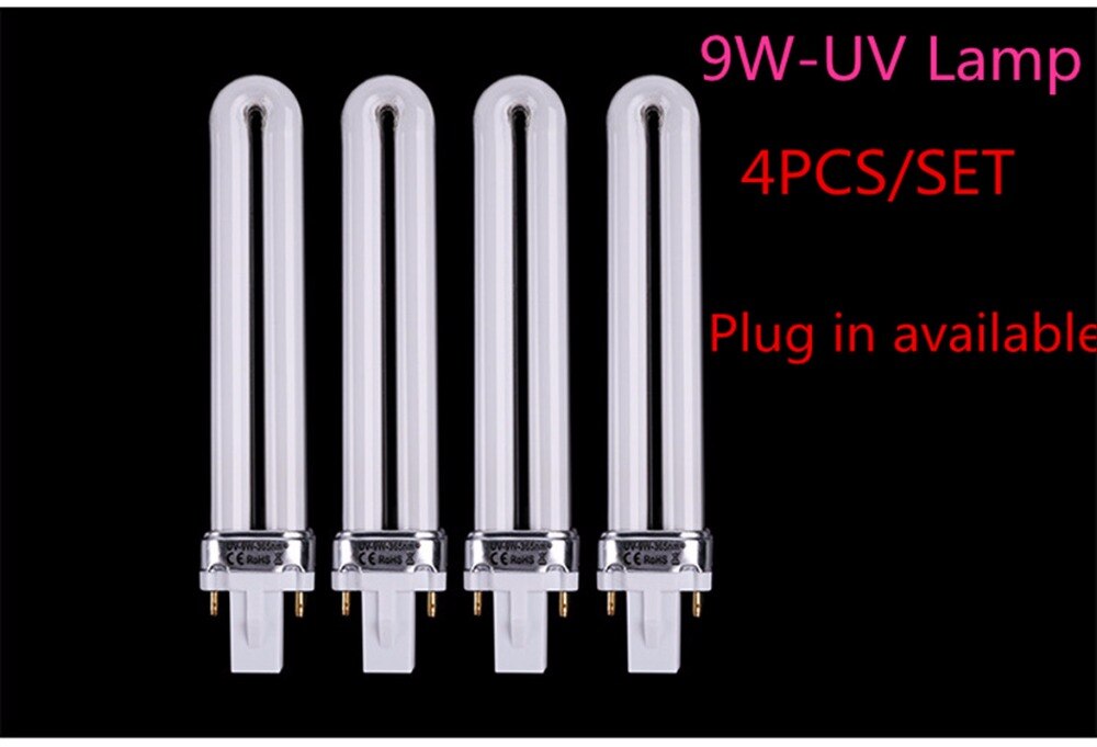 4 stks/set 365nm U-vorm UV Lamp Buis Vervanging voor 9 w 36 w UV Lamp Tube Gel polish 110 v-240 v Nail Art Droger