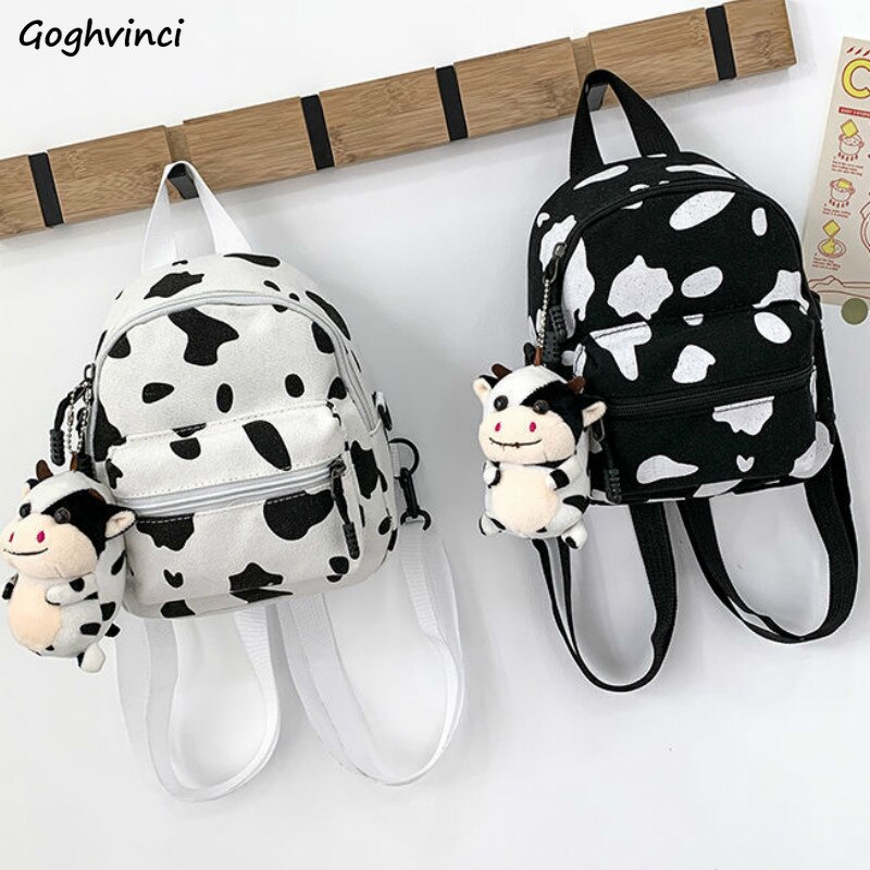 Mochilas estampado de vaca mochilas de tela Harajuku para mujer