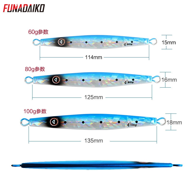 Leurre de pêche funadaiko appât artificiel leurre jig en métal leurre de pêche jig lent leurre jigging 60g 80g 100g leurre jig appât dur leurre jig en métal