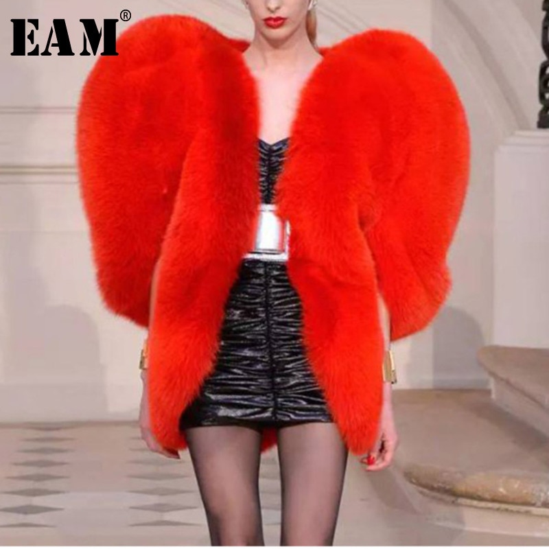 [EAM] Spring Heart Pattern Personality O Collar Zipper Sleeveless Exaggeration Coat Women Tide OB140